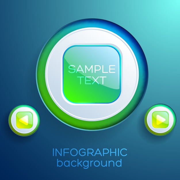 カラフルな光沢のある正方形のwebボタンと分離された再生アイコンとビジネスインフォグラフィックテンプレート