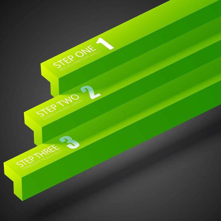 Free Vector business infographic template with green straight bars and three steps