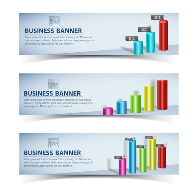 Modello di affari infografica con banner orizzontale testo grafico colorato grafico
