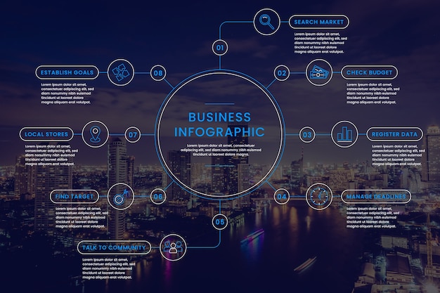 Vettore gratuito modello di business infografica con foto