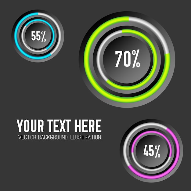 Free vector business infographic template with three circles colorful rings and percent rates