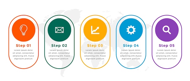 Free vector business infographic timeline chart template with world map for global progress