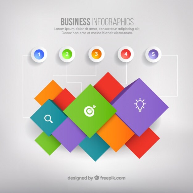 Free Vector business infographics with colored squares