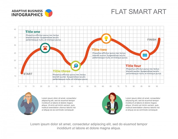 Business infographics with line chart and character icons. 