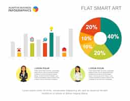 Free vector business infographics with percentage chart, bar graph and character icons.