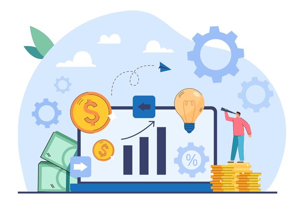 Business innovation based on alternative financial services. Digital currency market or exchange, financial technology flat vector illustration. Fintech, startup, economy, finances concept for banner
