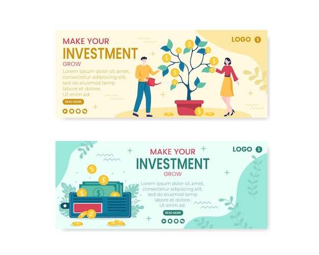 Шаблон бизнес-инвестиционного баннера плоский дизайн иллюстрации, редактируемый квадратного фона, подходит для социальных сетей, поздравительных открыток и веб-интернет-рекламы