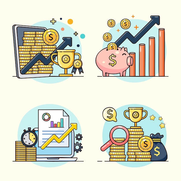 Business Investment and finance growth Return on investment concept dollar coins graph and money bag