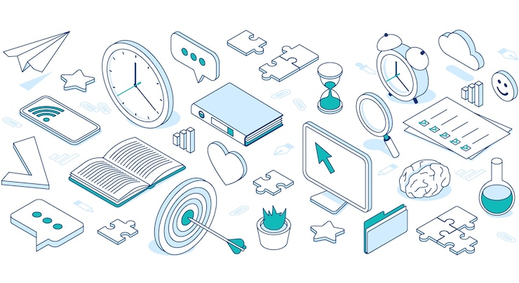 Free Vector business isometric icons with cloud, computer, phone and clock.