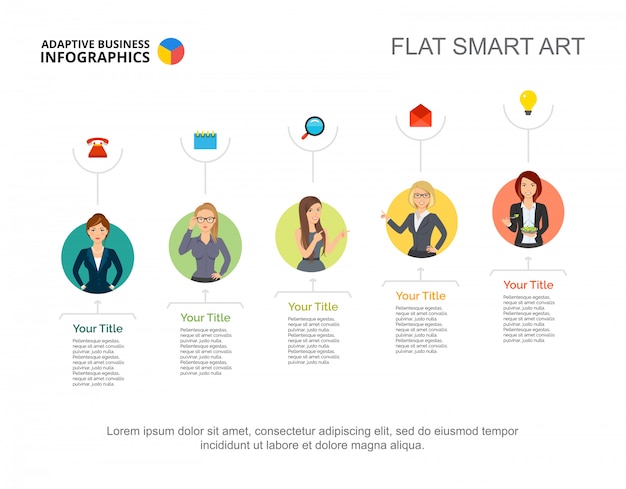 회사 슬라이드 서식 파일에서 비즈니스 숙 녀입니다. 차트. 인포 그래픽을위한 창조적 인 개념