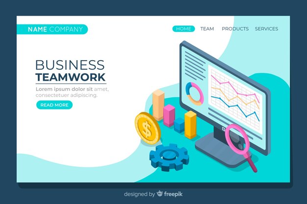 Business landing page in isometric style