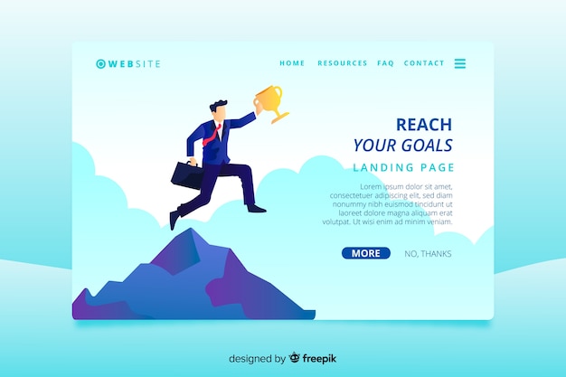 Free vector business landing page template with business man