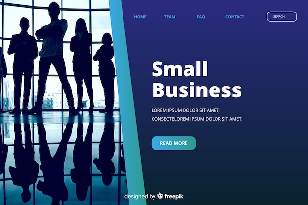 Free vector business landing page template with photo