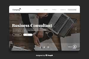 Vettore gratuito modello di pagina di destinazione aziendale con foto