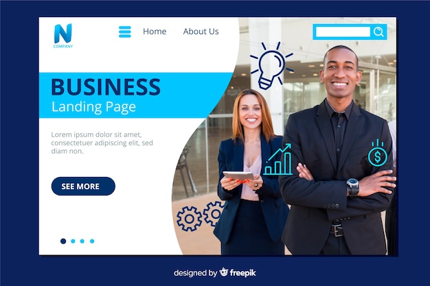 Business landing page template with photo