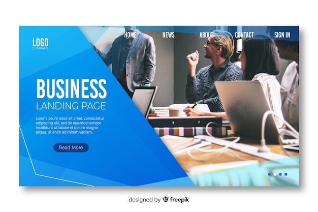 Business landing page template with photo