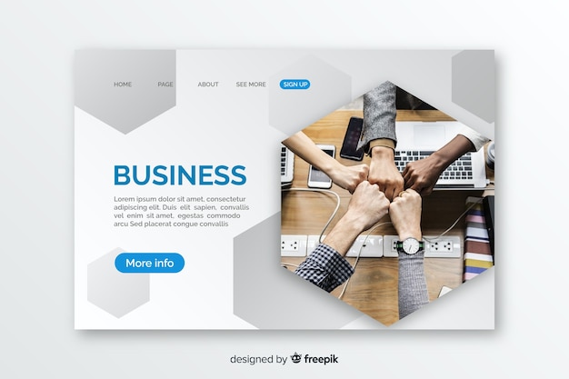 Free vector business landing page template with photo