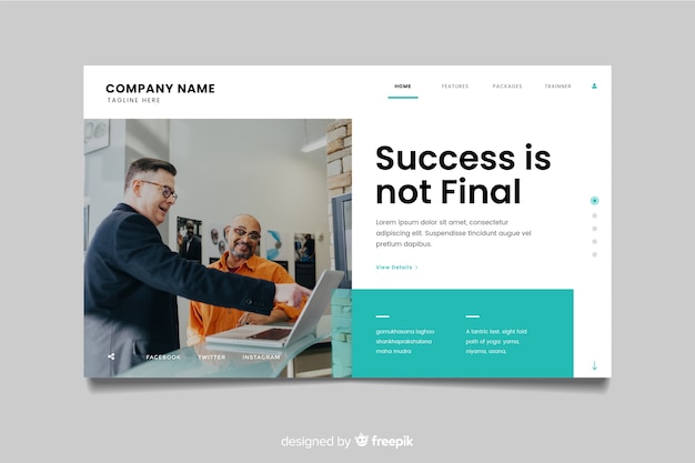 Business landing page template with photo