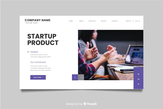 Free vector business landing page template with photo