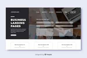 Free vector business landing page template with photo