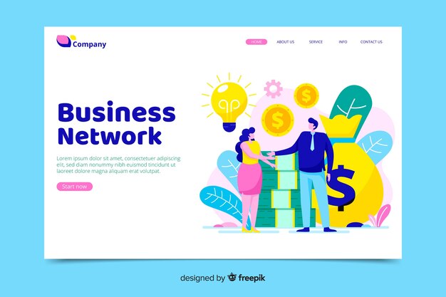 Business landing page with cooperatve characters