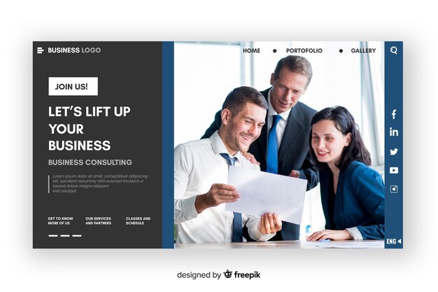 Business landing page with group photo