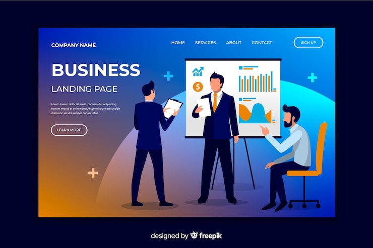 ฟรี Vector business landing page with illustrated men