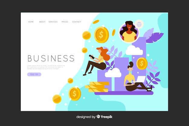 Free vector business landing page with money coins