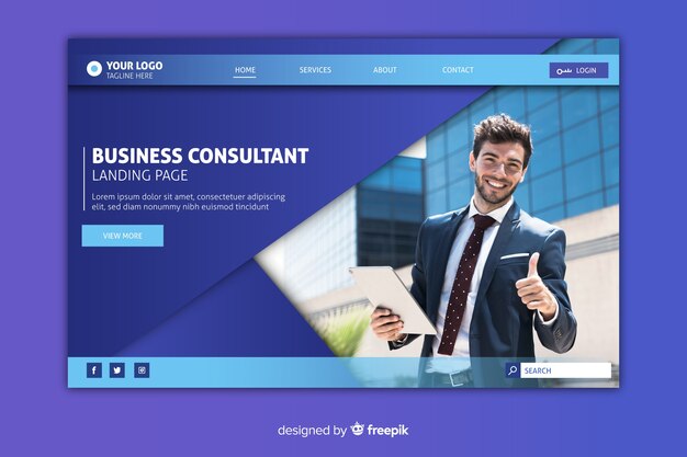 Business landing page with photo and copy-space