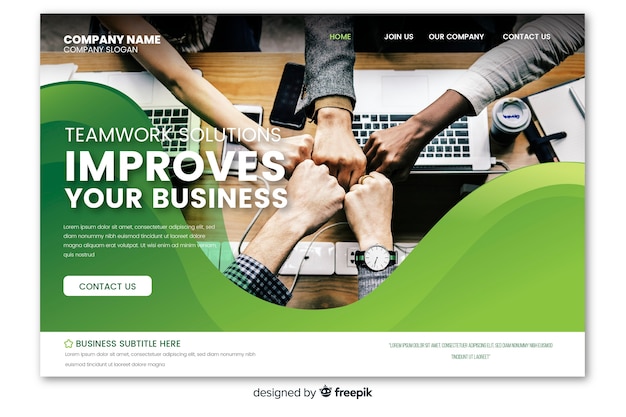 Business landing page with photo