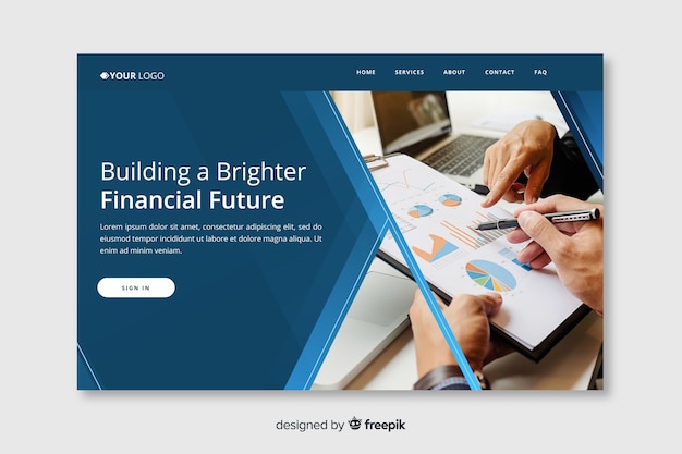 Free vector business landing page with photo