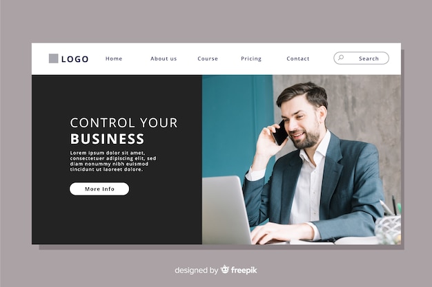 Business landing page with photo