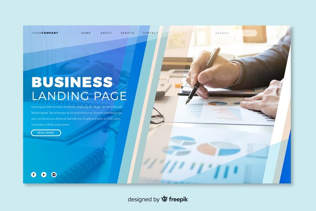 Free vector business landing page with photo