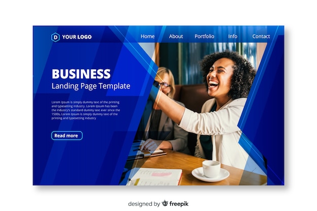 Free vector business landing page with photo