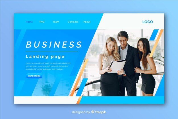 Free vector business landing page with photo