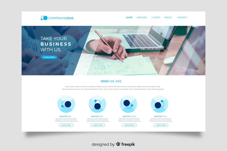 Free Vector business landing page with photo