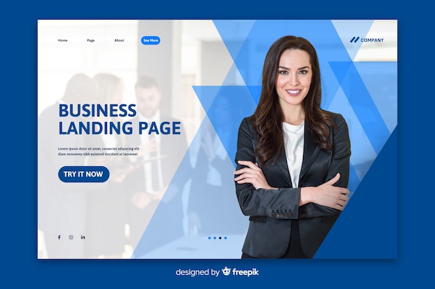 Free vector business landing page with photo