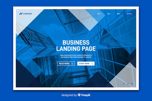 Free vector business landing page with photo