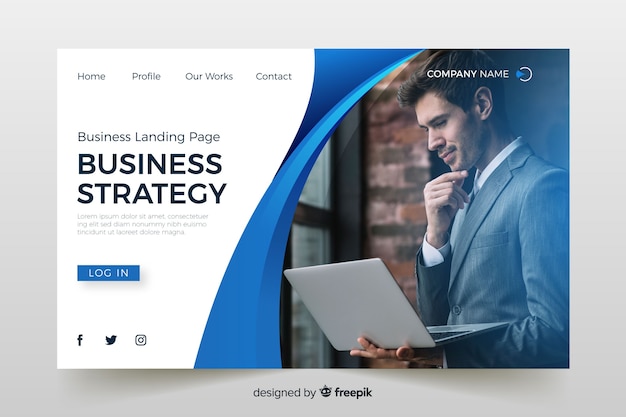 Free vector business landing page with photo