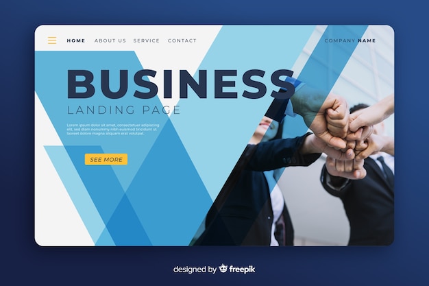 Free vector business landing page with photo