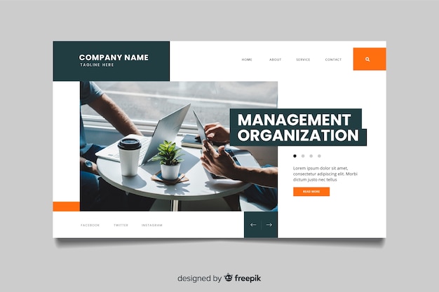 Business landing page with photo