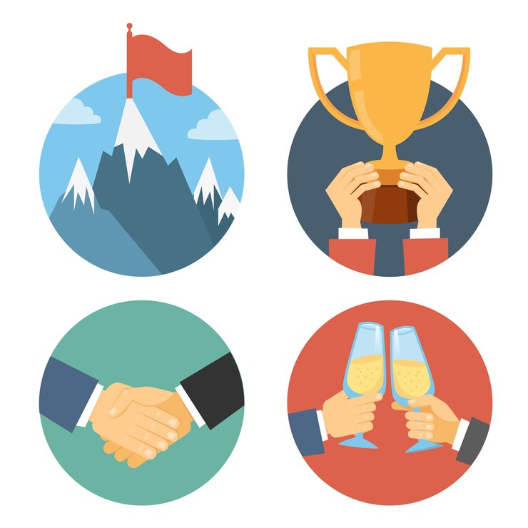 Free Vector business leadership vector illustration in flat design: success celebration victory and handshake