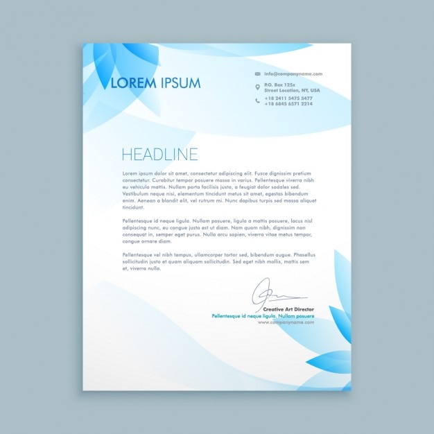 Business letter with blue flowers