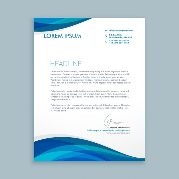 Business letter with blue waves