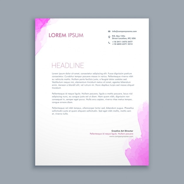 Business letter with pink watercolor stains