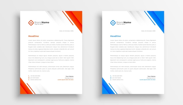 Business letterhead template in red and blue color
