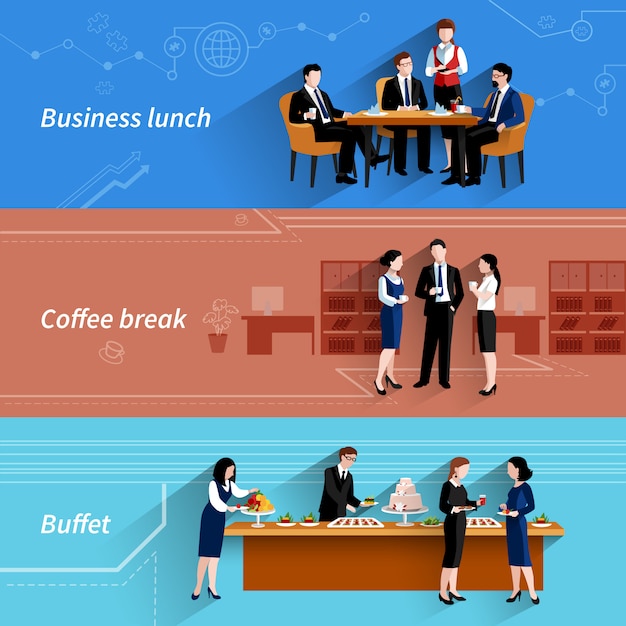 Free vector business lunch flat banners set