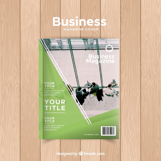 Free vector business magazine cover template with photo