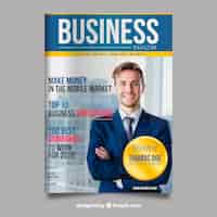 Free vector business magazine cover template with photo