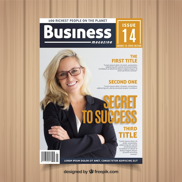 Business magazine cover template with photo